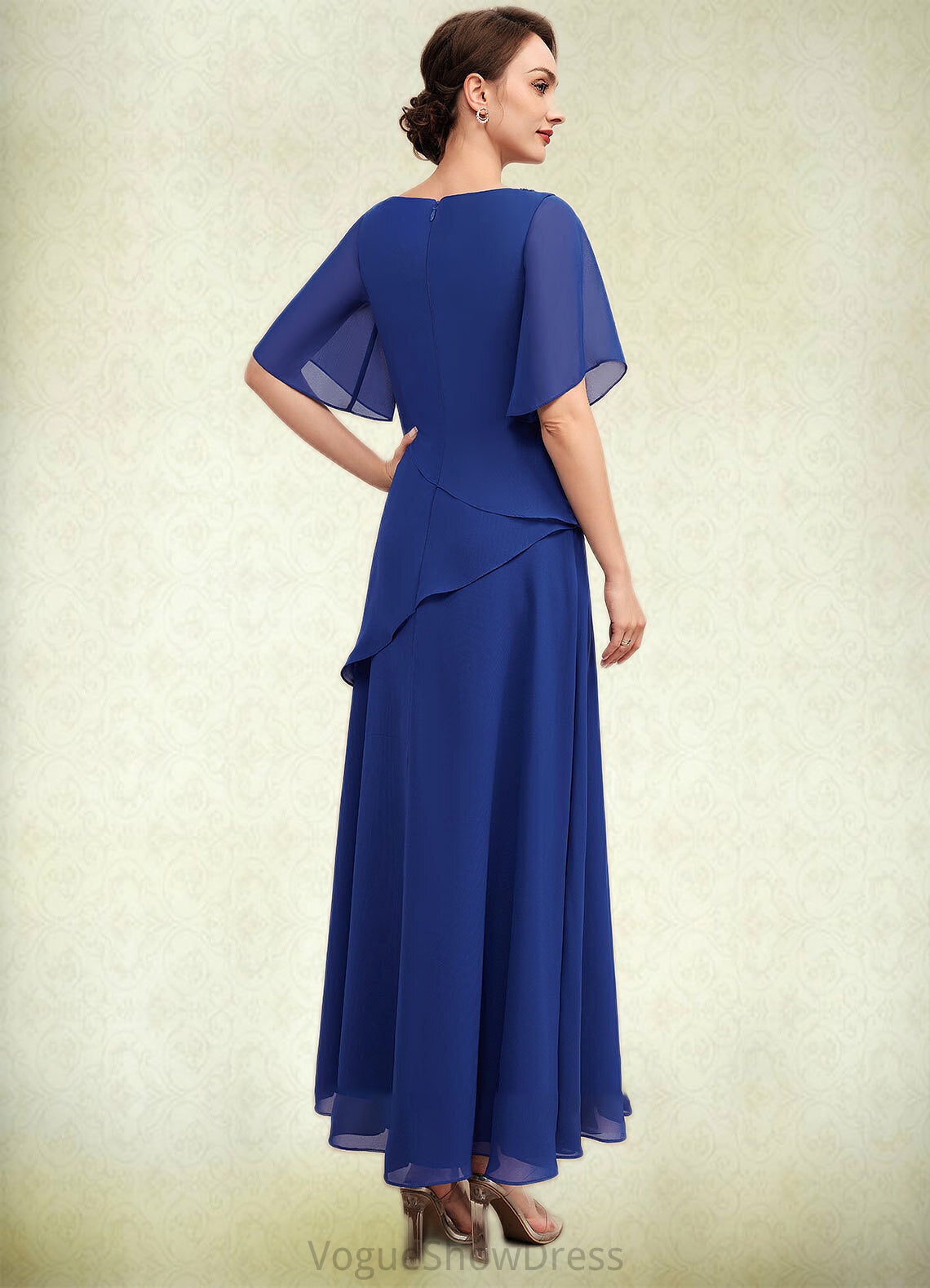 Scarlett A-Line Scoop Neck Ankle-Length Chiffon Mother of the Bride Dress With Beading DL126P0014544