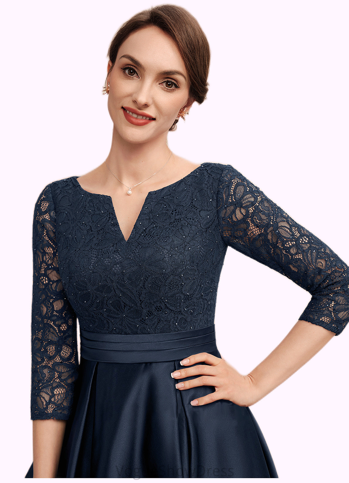 Hillary A-Line V-neck Ankle-Length Satin Lace Mother of the Bride Dress With Beading DL126P0014545