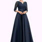 Hillary A-Line V-neck Ankle-Length Satin Lace Mother of the Bride Dress With Beading DL126P0014545