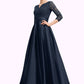 Hillary A-Line V-neck Ankle-Length Satin Lace Mother of the Bride Dress With Beading DL126P0014545