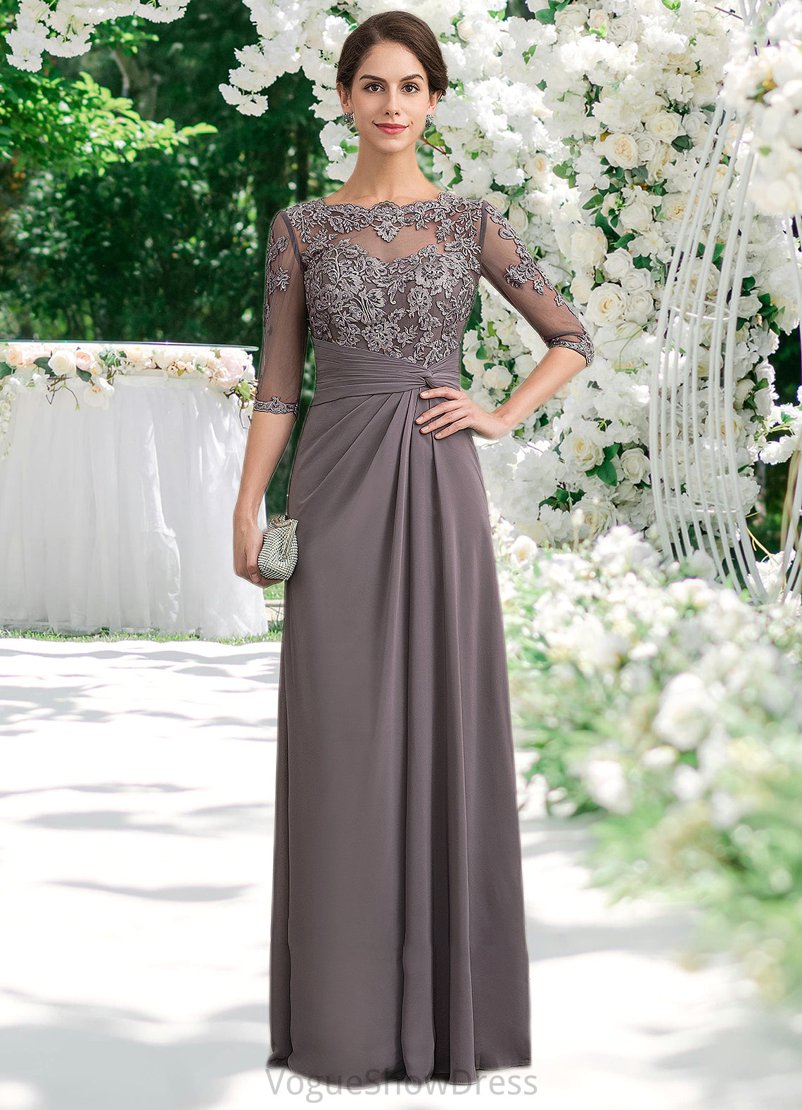 Marianna A-Line Scoop Neck Floor-Length Chiffon Lace Mother of the Bride Dress With Beading Sequins DL126P0014546