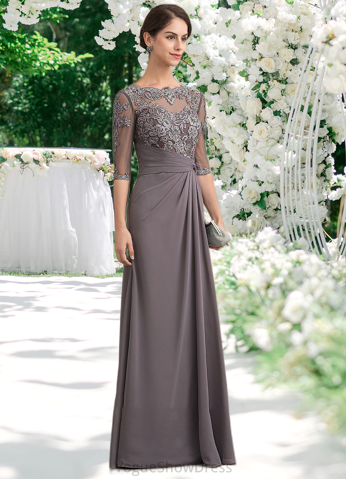 Marianna A-Line Scoop Neck Floor-Length Chiffon Lace Mother of the Bride Dress With Beading Sequins DL126P0014546