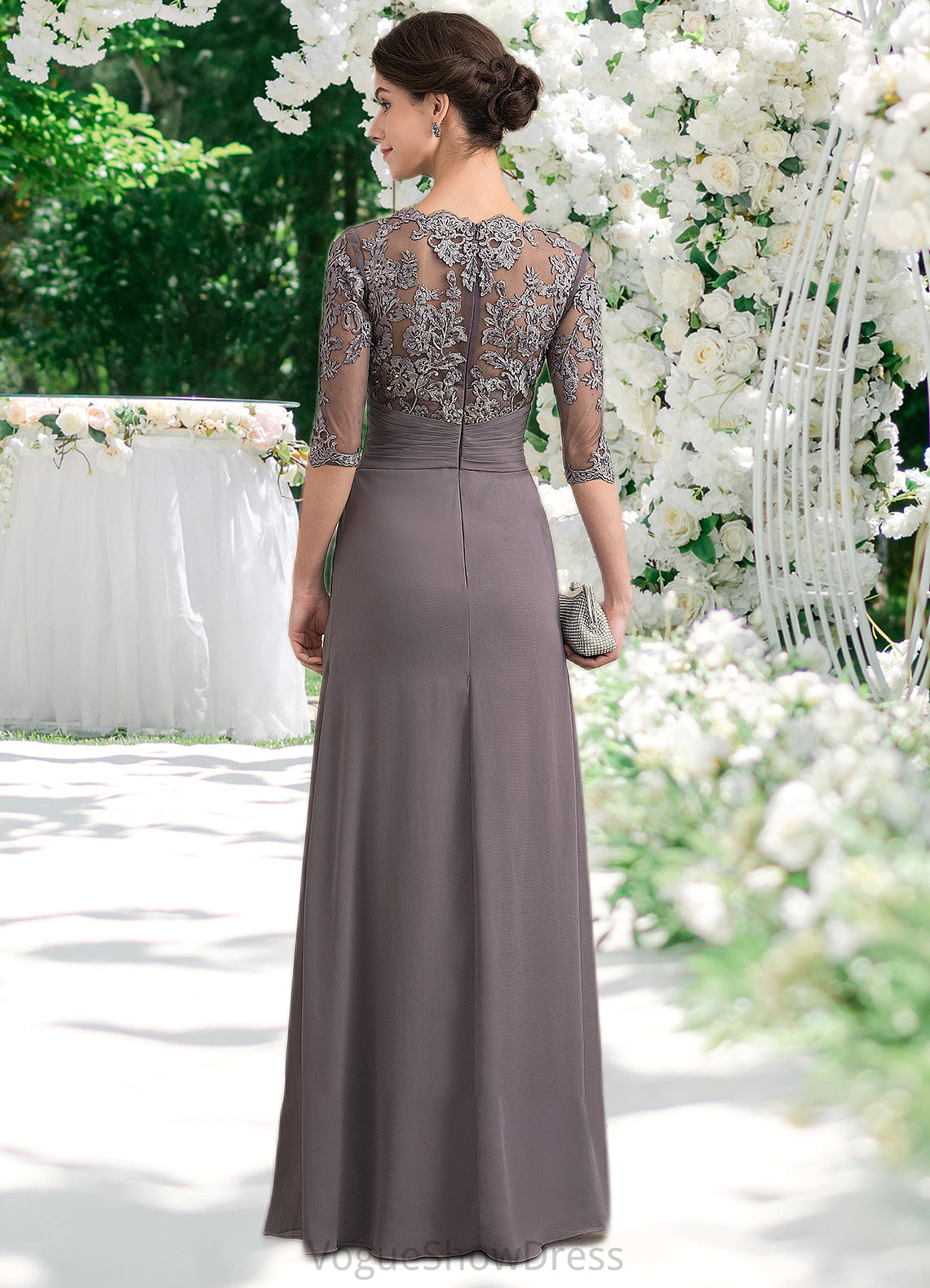 Marianna A-Line Scoop Neck Floor-Length Chiffon Lace Mother of the Bride Dress With Beading Sequins DL126P0014546