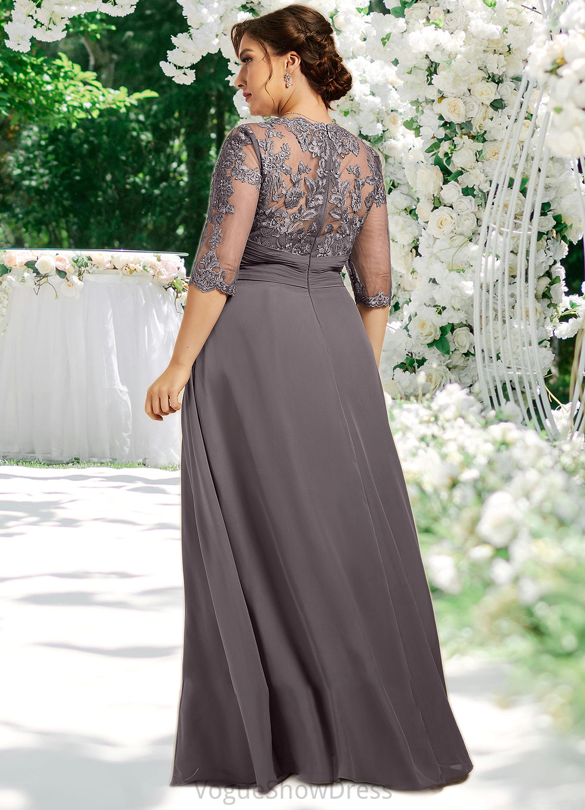 Marianna A-Line Scoop Neck Floor-Length Chiffon Lace Mother of the Bride Dress With Beading Sequins DL126P0014546