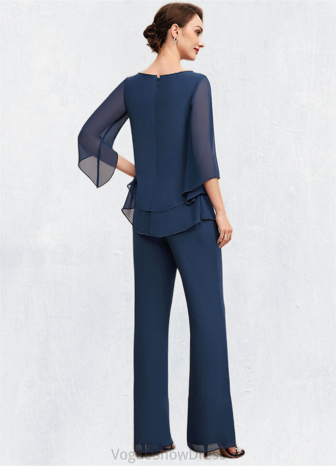 Chloe Jumpsuit/Pantsuit Scoop Neck Floor-Length Chiffon Mother of the Bride Dress With Beading DL126P0014548