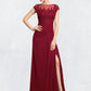 Savannah Sheath/Column Scoop Neck Floor-Length Chiffon Mother of the Bride Dress With Ruffle Beading Appliques Lace Sequins Split Front DL126P0014549