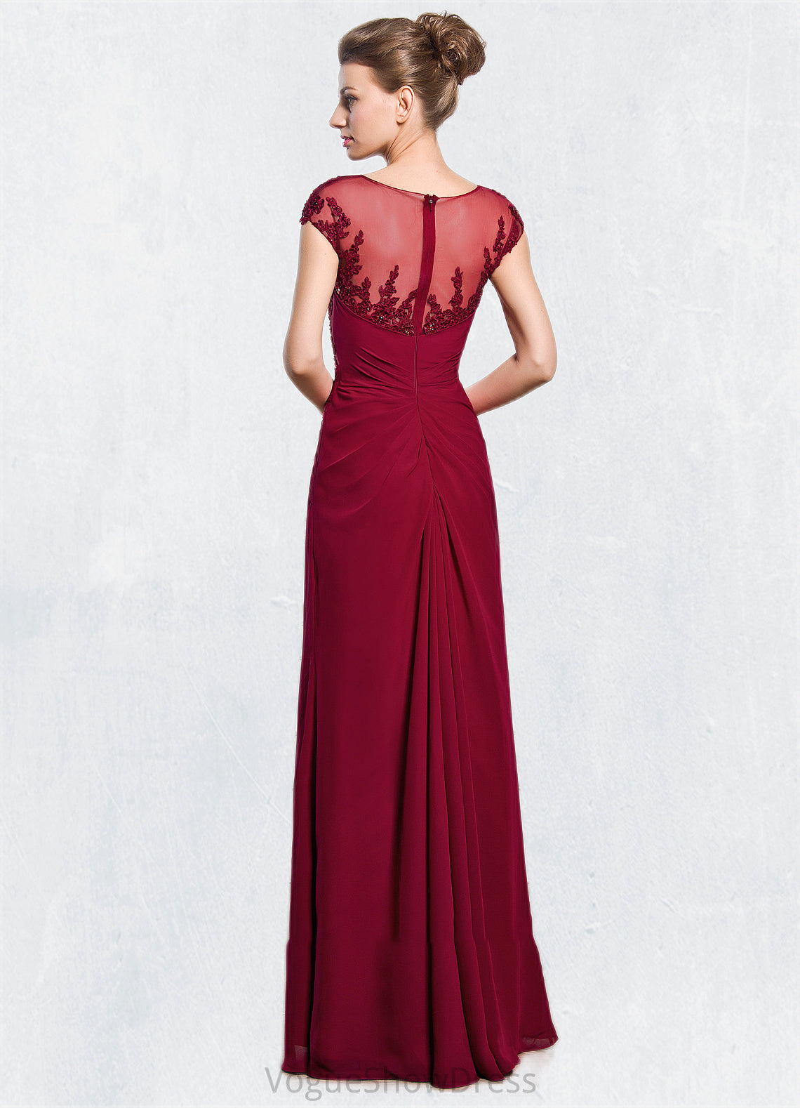 Savannah Sheath/Column Scoop Neck Floor-Length Chiffon Mother of the Bride Dress With Ruffle Beading Appliques Lace Sequins Split Front DL126P0014549