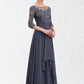 Kiara A-Line Scoop Neck Floor-Length Chiffon Lace Mother of the Bride Dress With Cascading Ruffles DL126P0014550