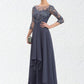 Kiara A-Line Scoop Neck Floor-Length Chiffon Lace Mother of the Bride Dress With Cascading Ruffles DL126P0014550