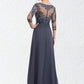 Kiara A-Line Scoop Neck Floor-Length Chiffon Lace Mother of the Bride Dress With Cascading Ruffles DL126P0014550