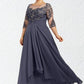 Kiara A-Line Scoop Neck Floor-Length Chiffon Lace Mother of the Bride Dress With Cascading Ruffles DL126P0014550