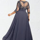 Kiara A-Line Scoop Neck Floor-Length Chiffon Lace Mother of the Bride Dress With Cascading Ruffles DL126P0014550