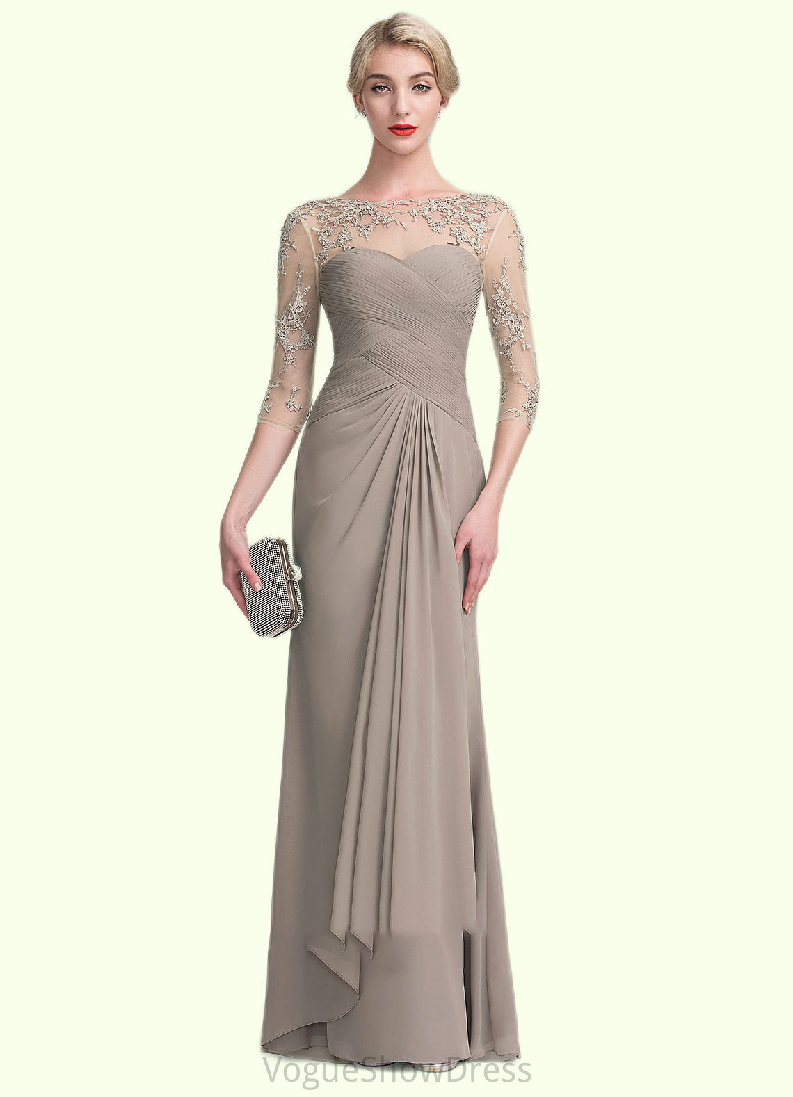 Alexis A-Line Scoop Neck Floor-Length Chiffon Lace Mother of the Bride Dress With Beading Sequins Cascading Ruffles DL126P0014551