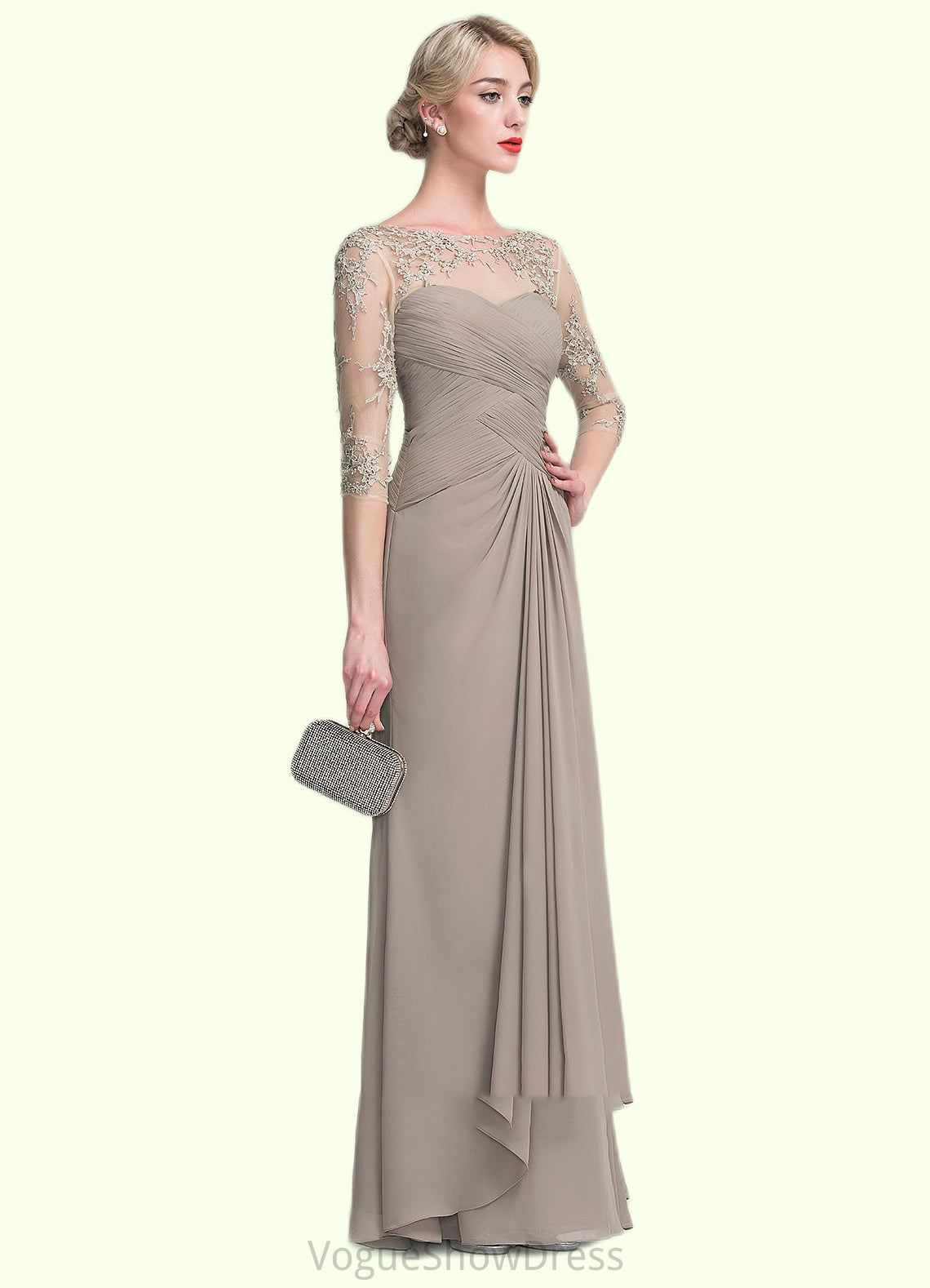 Alexis A-Line Scoop Neck Floor-Length Chiffon Lace Mother of the Bride Dress With Beading Sequins Cascading Ruffles DL126P0014551