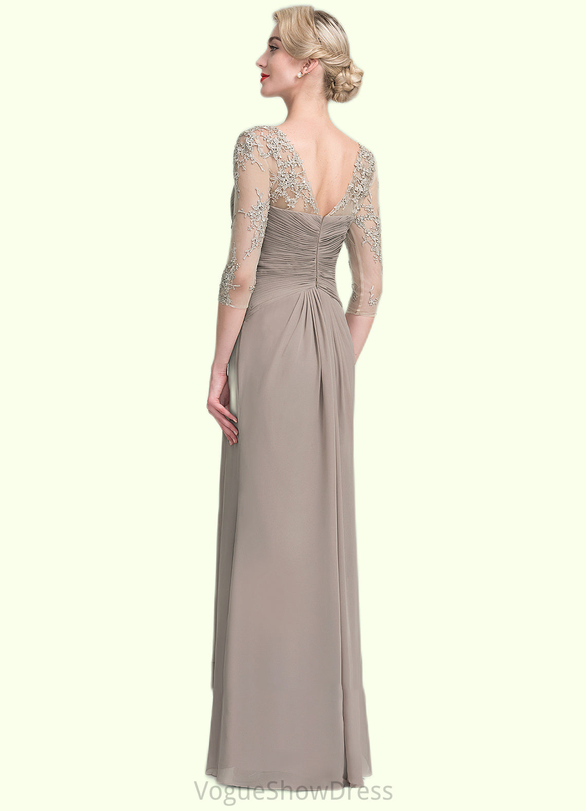 Alexis A-Line Scoop Neck Floor-Length Chiffon Lace Mother of the Bride Dress With Beading Sequins Cascading Ruffles DL126P0014551