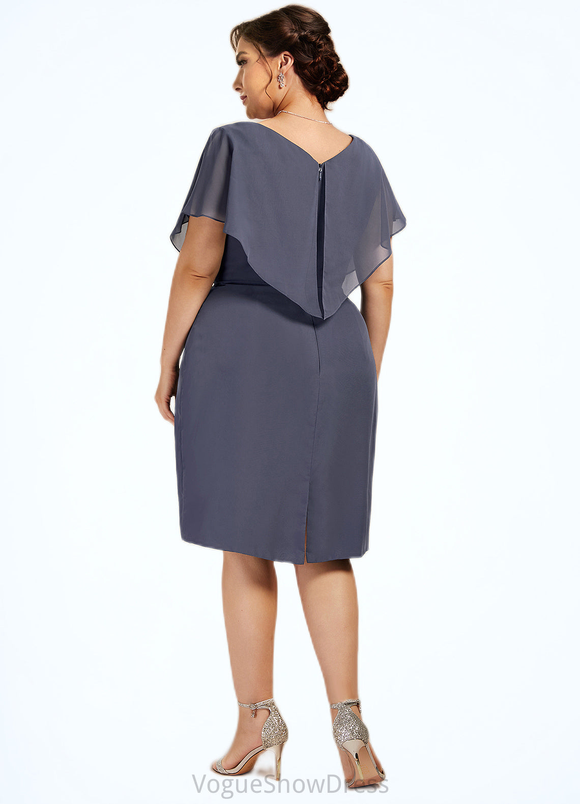 Blanche Sheath/Column V-neck Knee-Length Chiffon Mother of the Bride Dress With Ruffle DL126P0014552