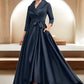 Alexa A-Line V-neck Asymmetrical Satin Mother of the Bride Dress With Bow(s) Pockets DL126P0014553