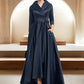 Alexa A-Line V-neck Asymmetrical Satin Mother of the Bride Dress With Bow(s) Pockets DL126P0014553