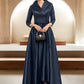 Alexa A-Line V-neck Asymmetrical Satin Mother of the Bride Dress With Bow(s) Pockets DL126P0014553