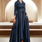 Alexa A-Line V-neck Asymmetrical Satin Mother of the Bride Dress With Bow(s) Pockets DL126P0014553