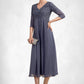 Maren A-line V-Neck Tea-Length Chiffon Lace Mother of the Bride Dress With Beading DL126P0014554