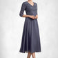 Maren A-line V-Neck Tea-Length Chiffon Lace Mother of the Bride Dress With Beading DL126P0014554