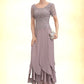 Esme A-Line Scoop Neck Ankle-Length Chiffon Lace Mother of the Bride Dress With Cascading Ruffles DL126P0014555