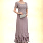 Esme A-Line Scoop Neck Ankle-Length Chiffon Lace Mother of the Bride Dress With Cascading Ruffles DL126P0014555