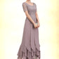 Esme A-Line Scoop Neck Ankle-Length Chiffon Lace Mother of the Bride Dress With Cascading Ruffles DL126P0014555