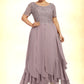 Esme A-Line Scoop Neck Ankle-Length Chiffon Lace Mother of the Bride Dress With Cascading Ruffles DL126P0014555