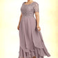 Esme A-Line Scoop Neck Ankle-Length Chiffon Lace Mother of the Bride Dress With Cascading Ruffles DL126P0014555