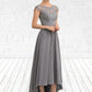 Harper A-Line Scoop Neck Asymmetrical Chiffon Lace Mother of the Bride Dress DL126P0014556