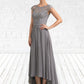 Harper A-Line Scoop Neck Asymmetrical Chiffon Lace Mother of the Bride Dress DL126P0014556