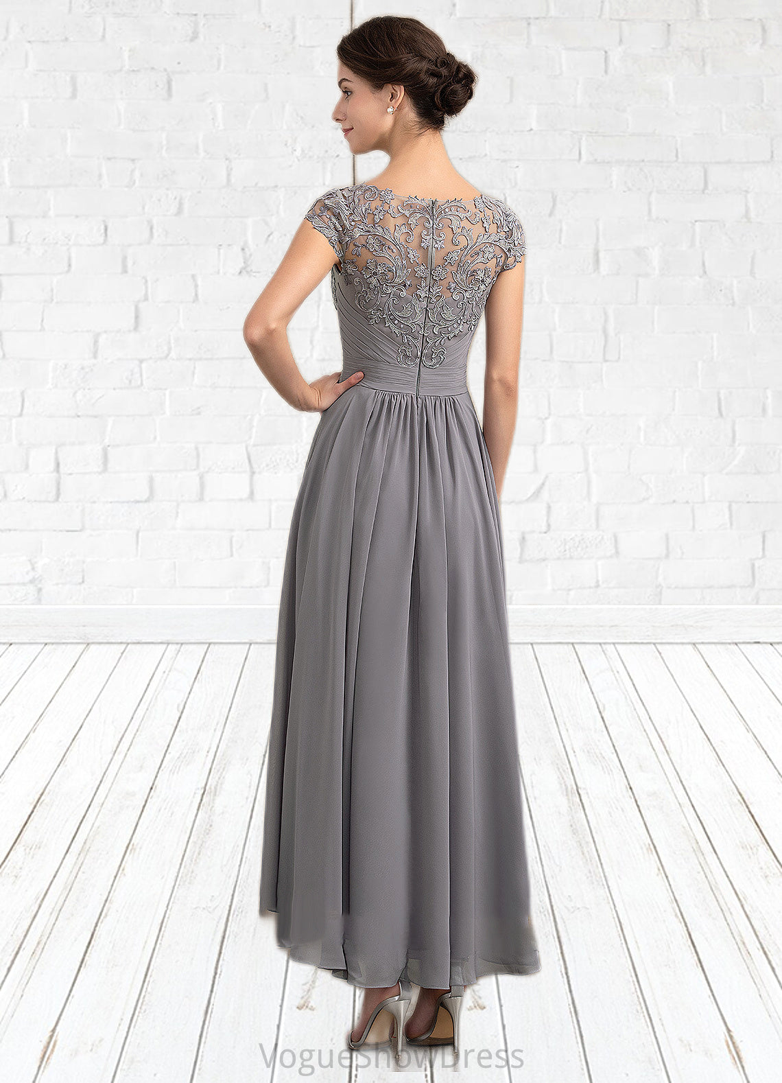 Harper A-Line Scoop Neck Asymmetrical Chiffon Lace Mother of the Bride Dress DL126P0014556