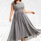 Harper A-Line Scoop Neck Asymmetrical Chiffon Lace Mother of the Bride Dress DL126P0014556