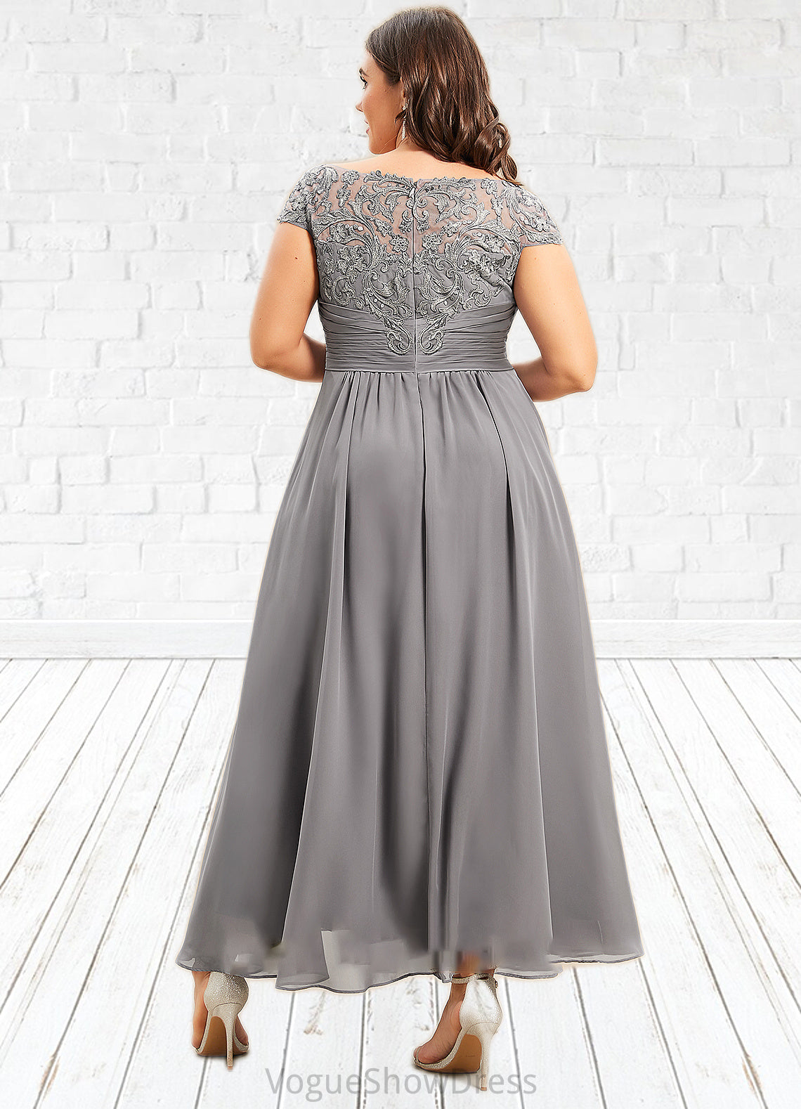 Harper A-Line Scoop Neck Asymmetrical Chiffon Lace Mother of the Bride Dress DL126P0014556