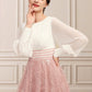 Lana A-Line Scoop Neck Tea-Length Chiffon Lace Mother of the Bride Dress With Beading DL126P0014557