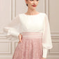 Lana A-Line Scoop Neck Tea-Length Chiffon Lace Mother of the Bride Dress With Beading DL126P0014557