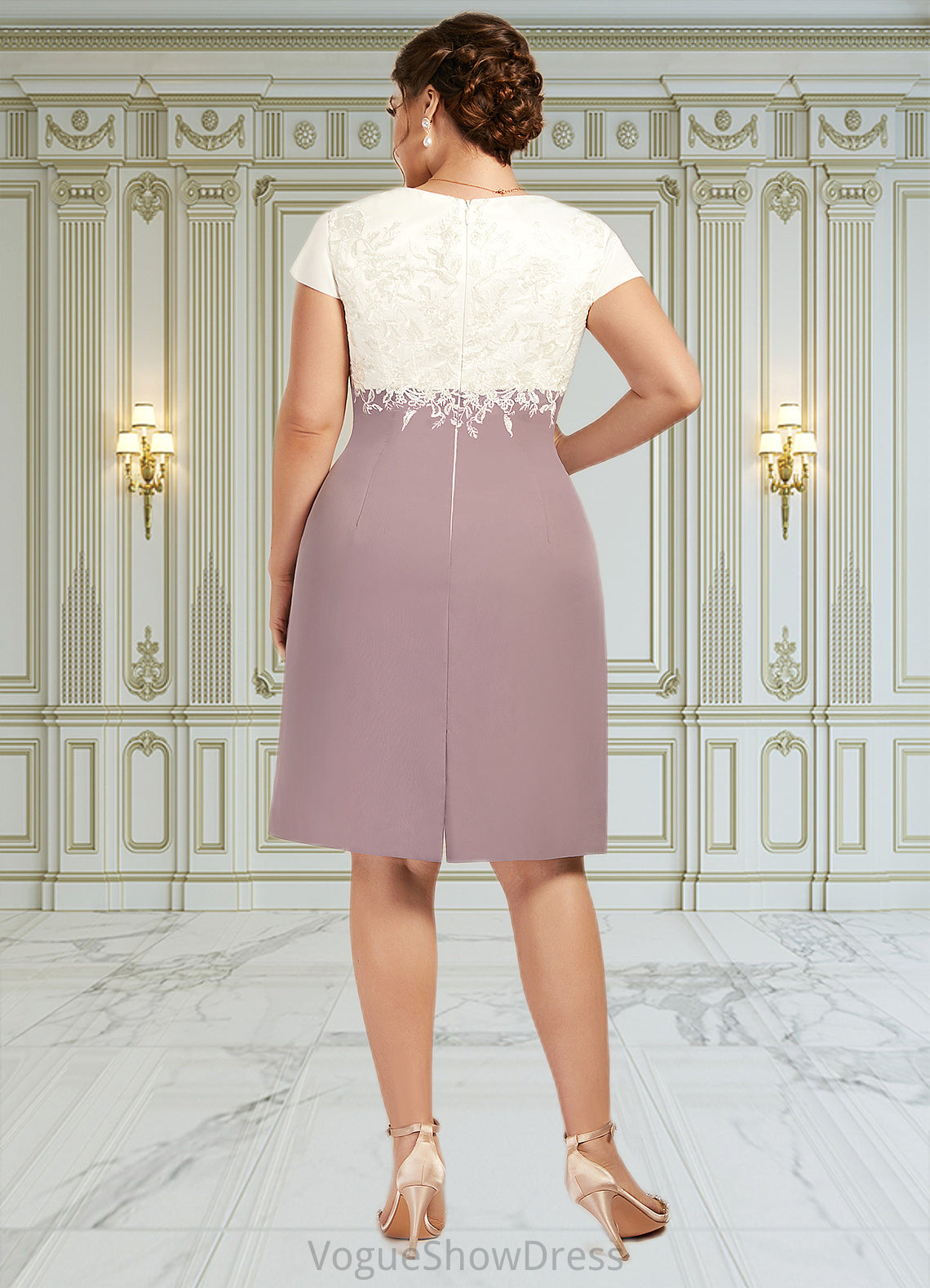 Leah Sheath/Column Scoop Neck Knee-Length Chiffon Lace Mother of the Bride Dress DL126P0014559