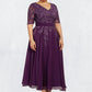 Cora A-line V-Neck Tea-Length Chiffon Lace Mother of the Bride Dress With Sequins DL126P0014561