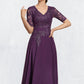 Cora A-line V-Neck Tea-Length Chiffon Lace Mother of the Bride Dress With Sequins DL126P0014561