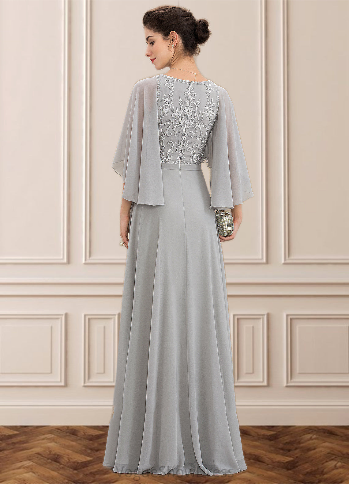 Tricia A-line V-Neck Floor-Length Chiffon Lace Mother of the Bride Dress With Beading Sequins DL126P0014563