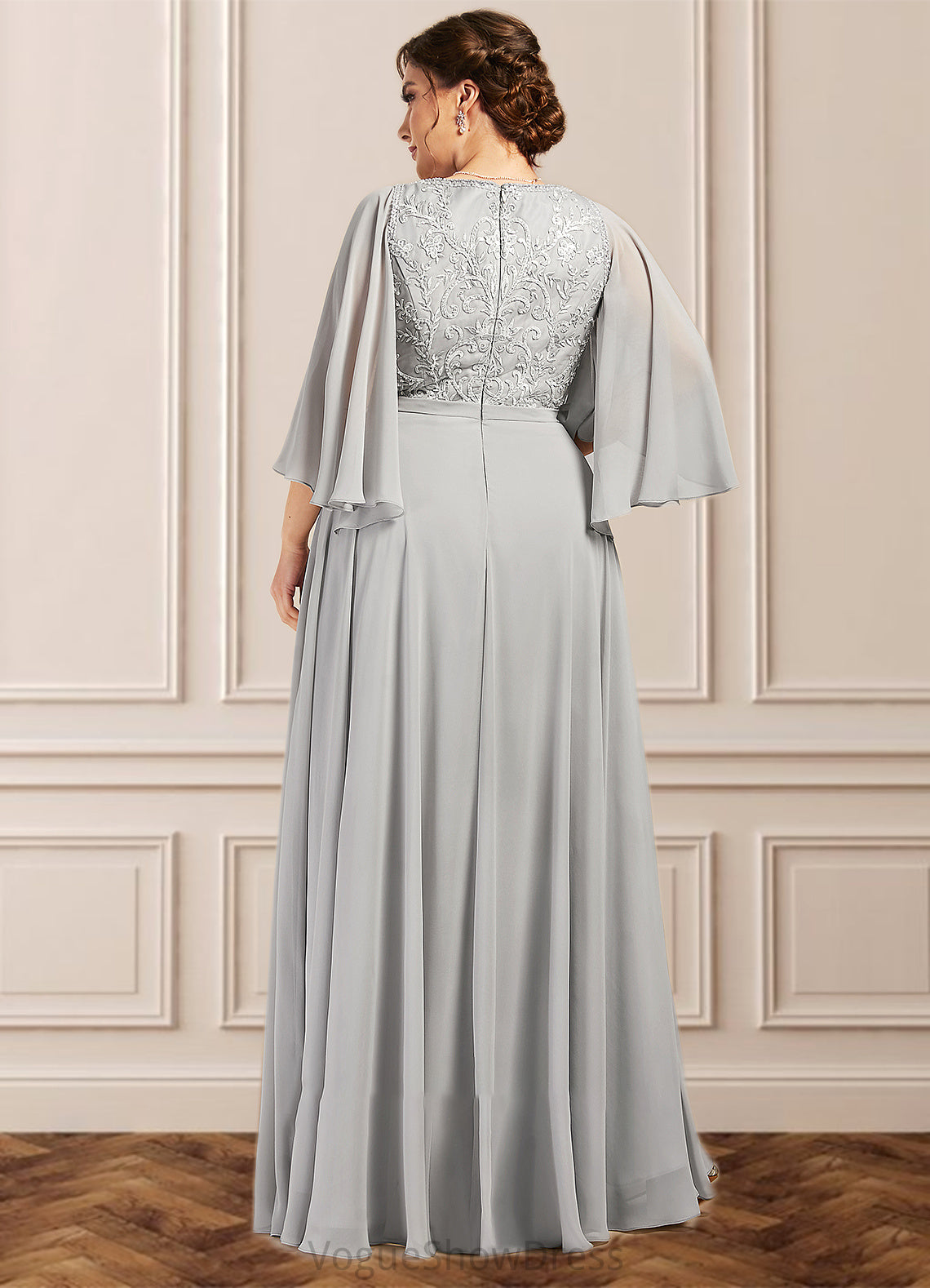 Tricia A-line V-Neck Floor-Length Chiffon Lace Mother of the Bride Dress With Beading Sequins DL126P0014563