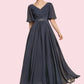 Lila A-Line V-neck Ankle-Length Chiffon Mother of the Bride Dress With Ruffle Beading Sequins DL126P0014564