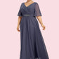 Lila A-Line V-neck Ankle-Length Chiffon Mother of the Bride Dress With Ruffle Beading Sequins DL126P0014564