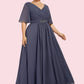 Lila A-Line V-neck Ankle-Length Chiffon Mother of the Bride Dress With Ruffle Beading Sequins DL126P0014564