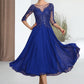 Susie A-Line Scoop Neck Tea-Length Chiffon Lace Mother of the Bride Dress With Sequins DL126P0014565