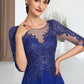 Susie A-Line Scoop Neck Tea-Length Chiffon Lace Mother of the Bride Dress With Sequins DL126P0014565