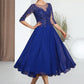 Susie A-Line Scoop Neck Tea-Length Chiffon Lace Mother of the Bride Dress With Sequins DL126P0014565