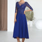 Susie A-Line Scoop Neck Tea-Length Chiffon Lace Mother of the Bride Dress With Sequins DL126P0014565